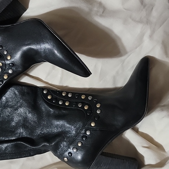 New Free People Studded Dakota Leather Boots Black Metallic Studs - Picture 5 of 9